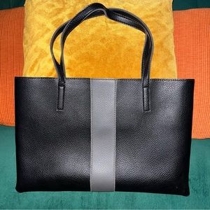 Black Vince Camuto Leather Tote with Gray Stripe